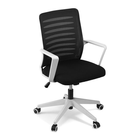 Artiss Ergonomic Office Chair Mesh Computer Desk Chairs with Lumbar Support, Height Adjustment Swivel Chair Mid Back for Home Office Study, Black and White-0