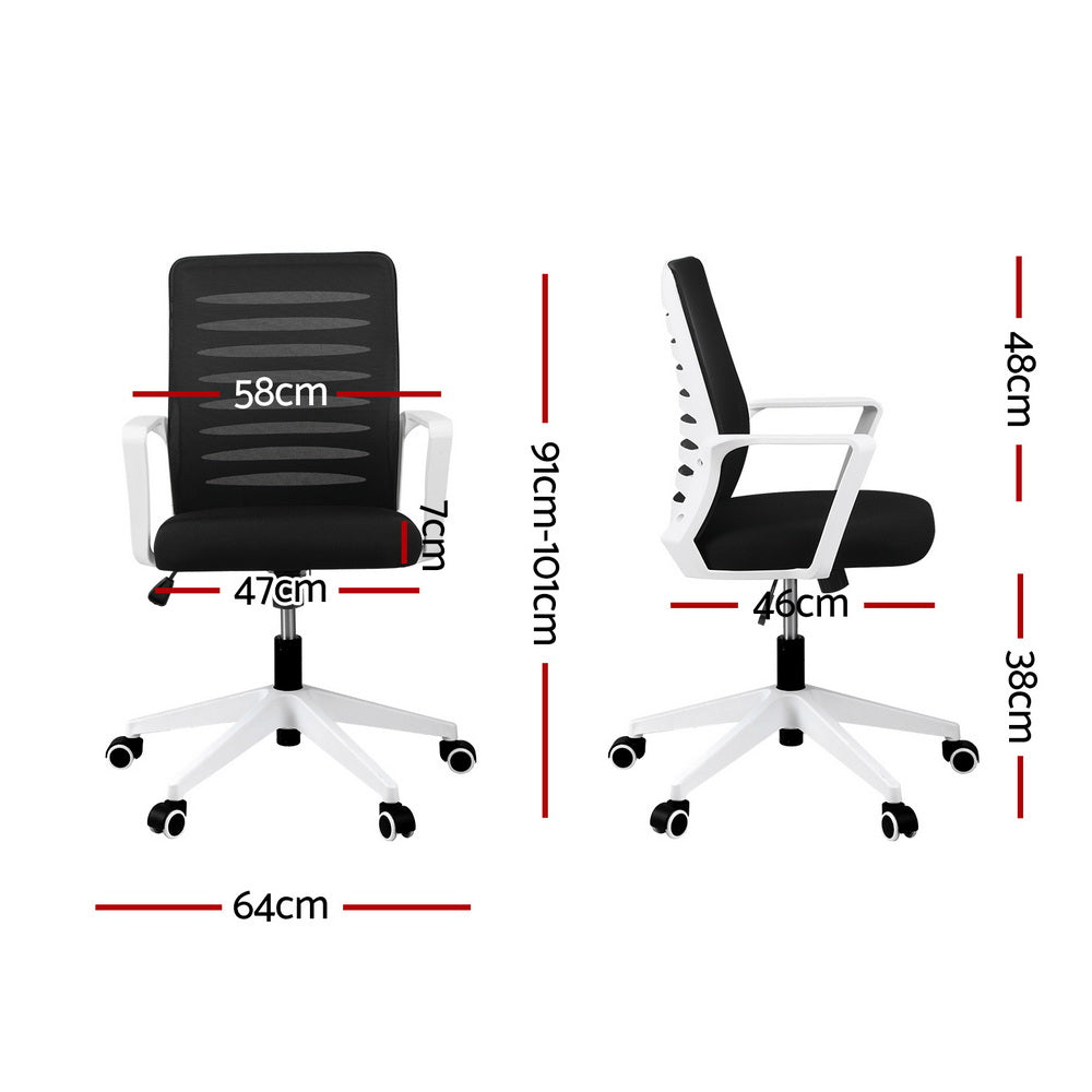 Artiss Ergonomic Office Chair Mesh Computer Desk Chairs with Lumbar Support, Height Adjustment Swivel Chair Mid Back for Home Office Study, Black and White-1