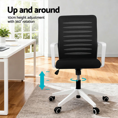 Artiss Ergonomic Office Chair Mesh Computer Desk Chairs with Lumbar Support, Height Adjustment Swivel Chair Mid Back for Home Office Study, Black and White-3