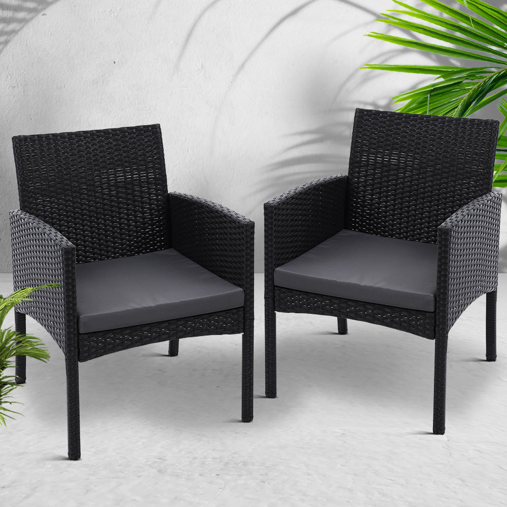 NNEDSZ Set of 2 Outdoor Bistro Chairs Patio Furniture Dining Chair Wicker Garden Cushion Gardeon-3