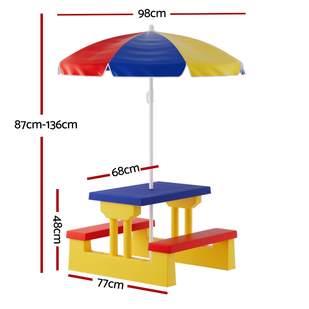 Keezi Kids Outdoor Table and Chairs Set Picnic Bench Umbrella Children Indoor-1