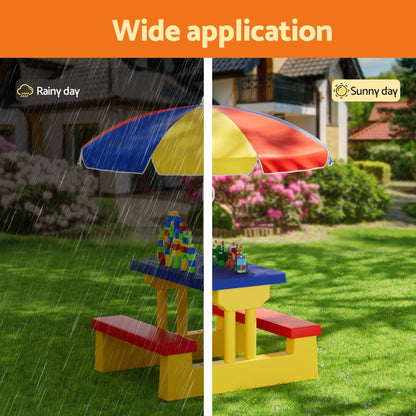 Keezi Kids Outdoor Table and Chairs Set Picnic Bench Umbrella Children Indoor-3