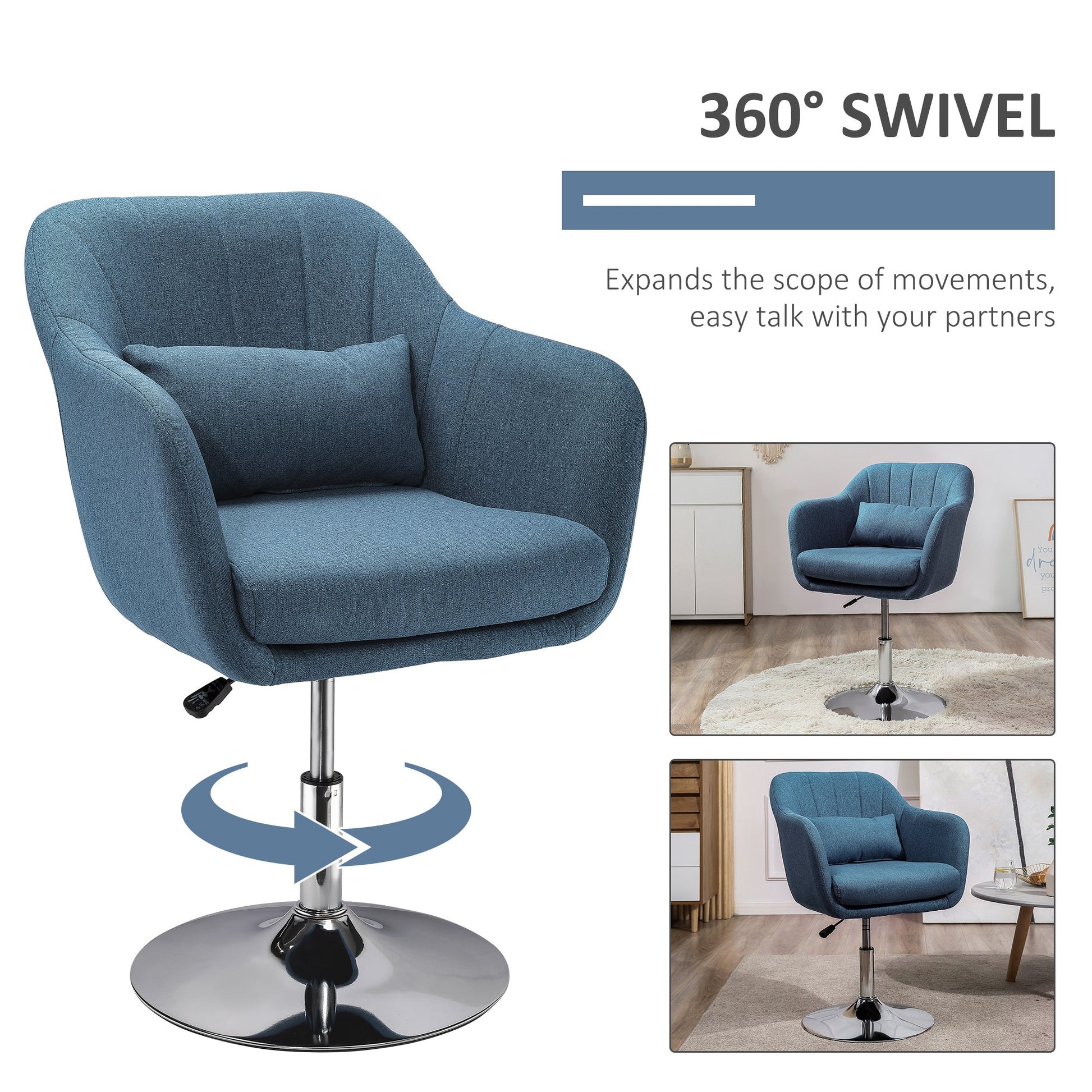 Retro Swivel Accent Chair with Adjustable Height and Lumbar Support - Beige-4