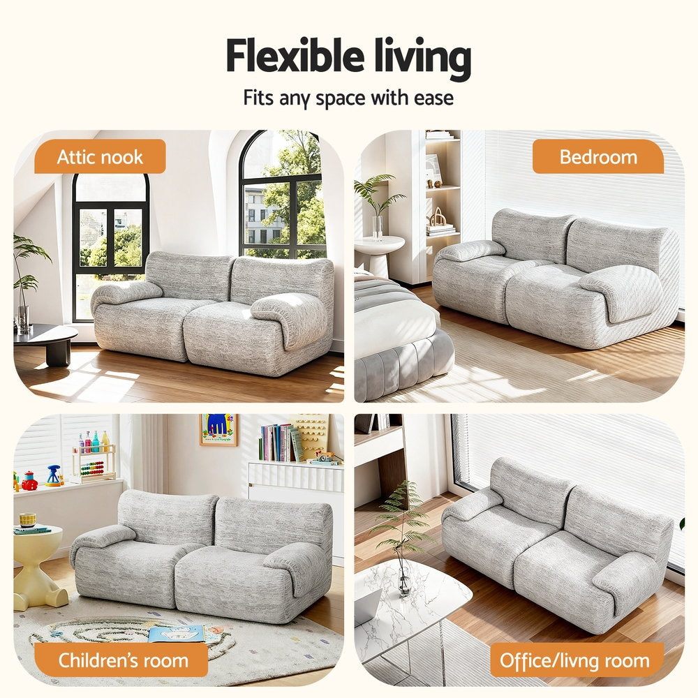 Artiss 2 Seater Sofa Modular Sectional Sofas Couch Bed No Assembly Living Room Grey-4