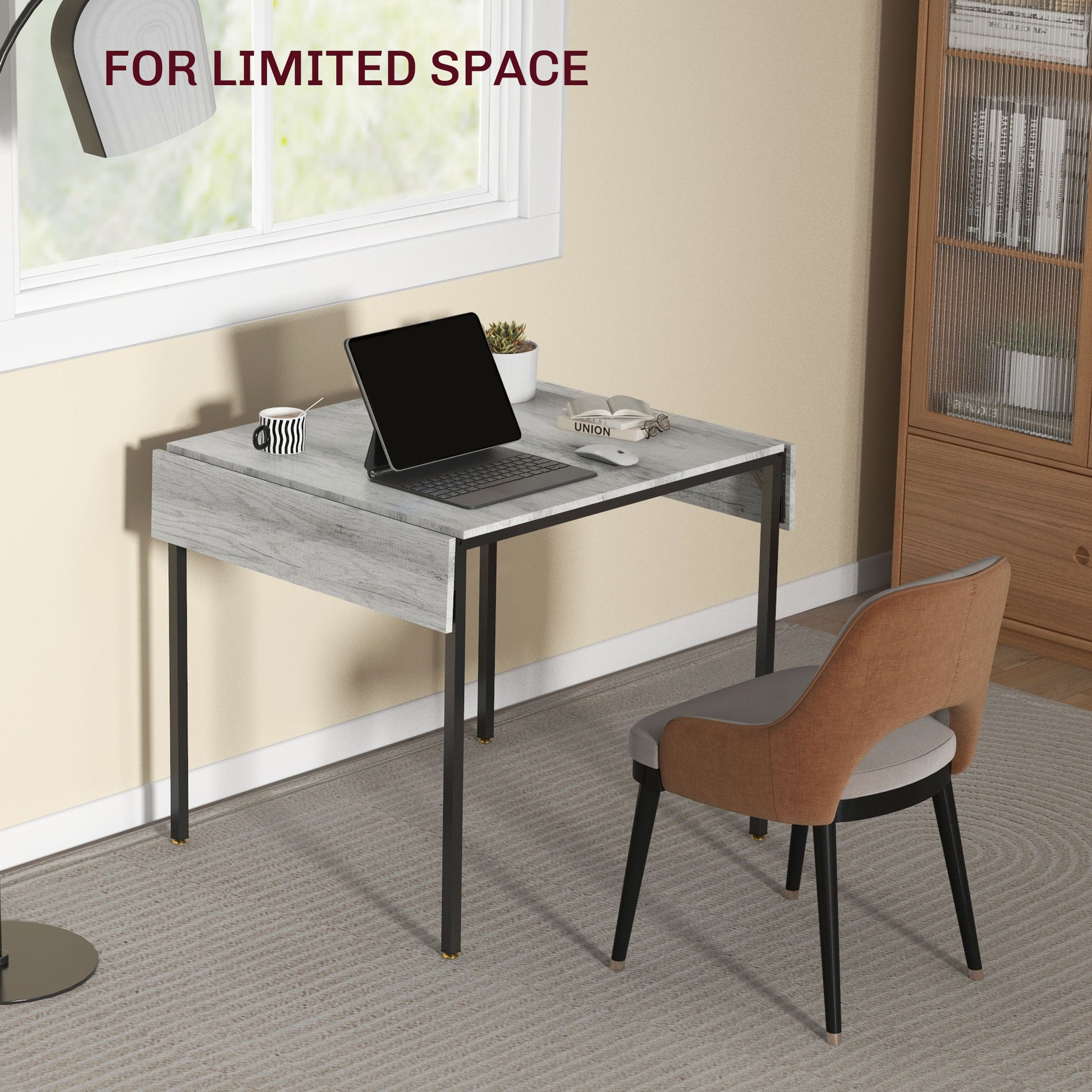 HOMCOM Folding Kitchen Table, Drop Leaf Dining Table, Extendable Kitchen Table for 2-4 People in Grey-3