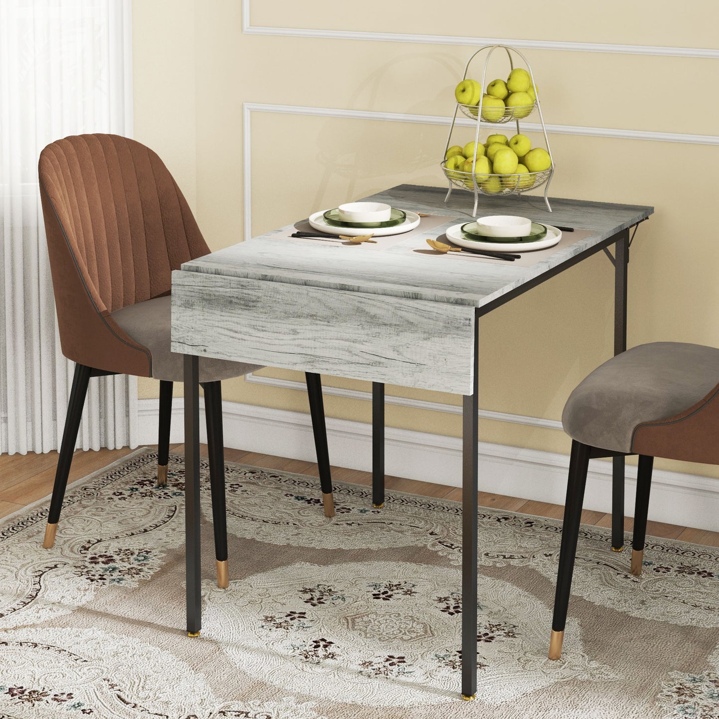 HOMCOM Folding Kitchen Table, Drop Leaf Dining Table, Extendable Kitchen Table for 2-4 People in Grey-5