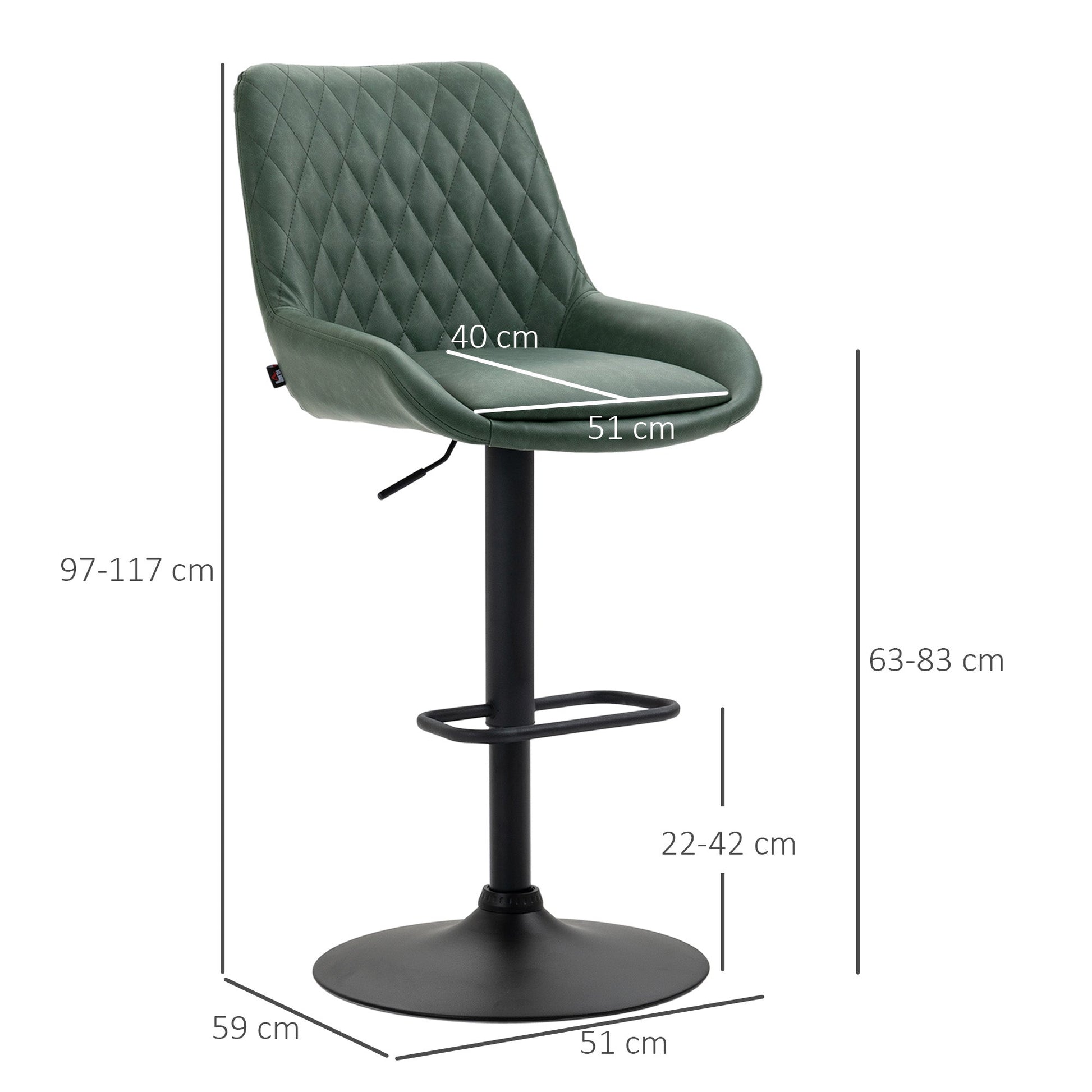 Adjustable Retro Bar Stools Set of 2 with Swivel Seat - Green-2