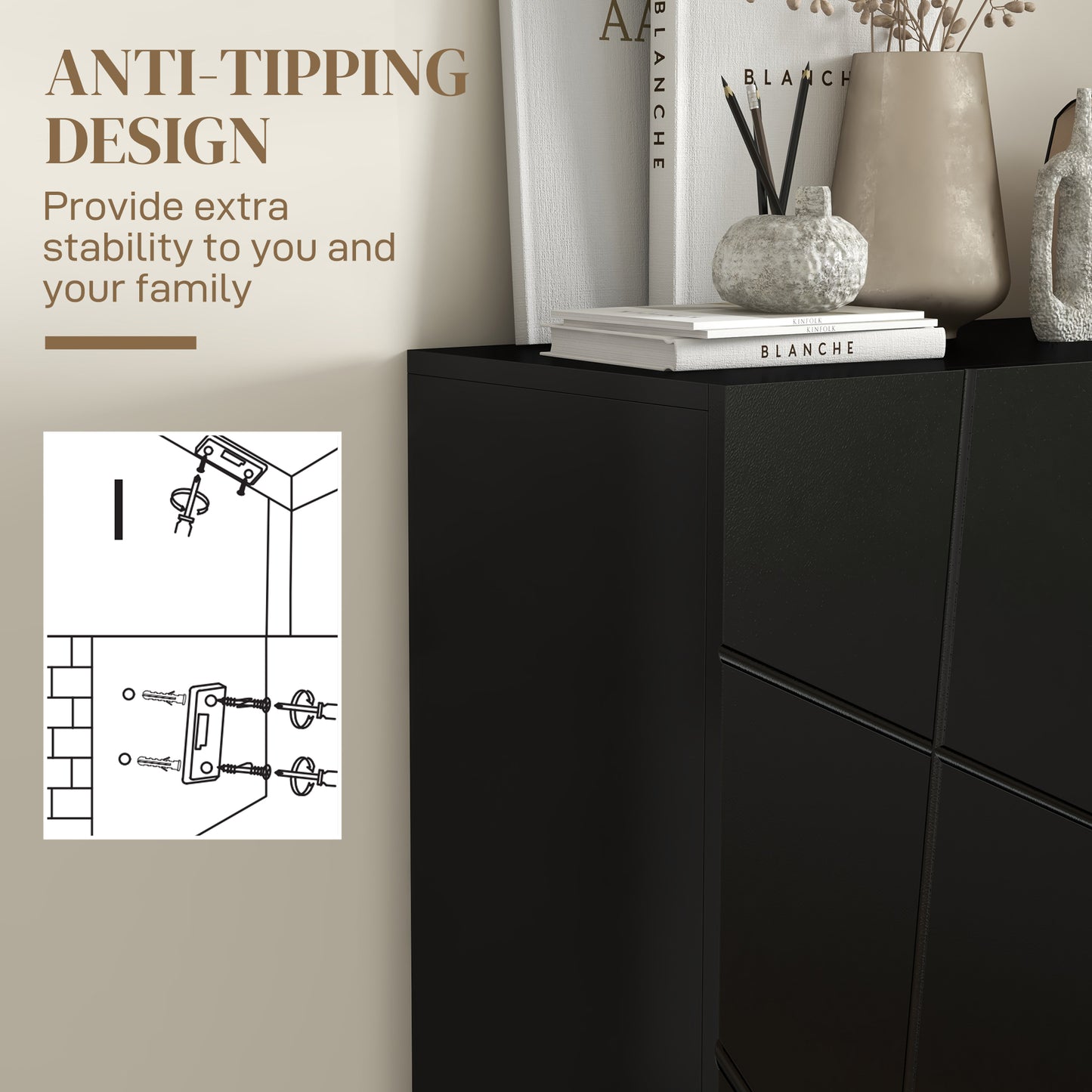 Narrow Shoe Storage Cabinet with Soft-Close Hinges and Adjustable Shelves for 15-20 Pairs of Shoes, Black | HOMCOM-6