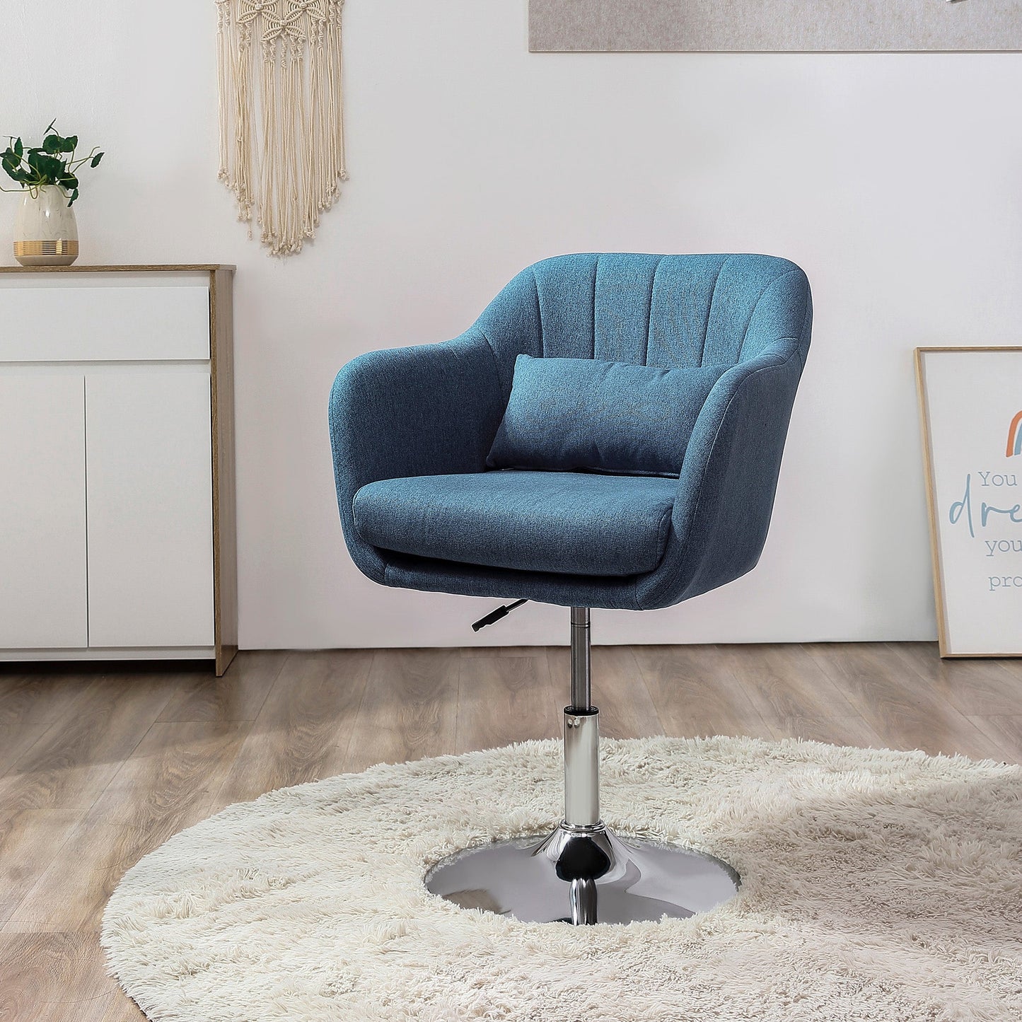 Retro Swivel Accent Chair with Adjustable Height and Lumbar Support - Beige-1