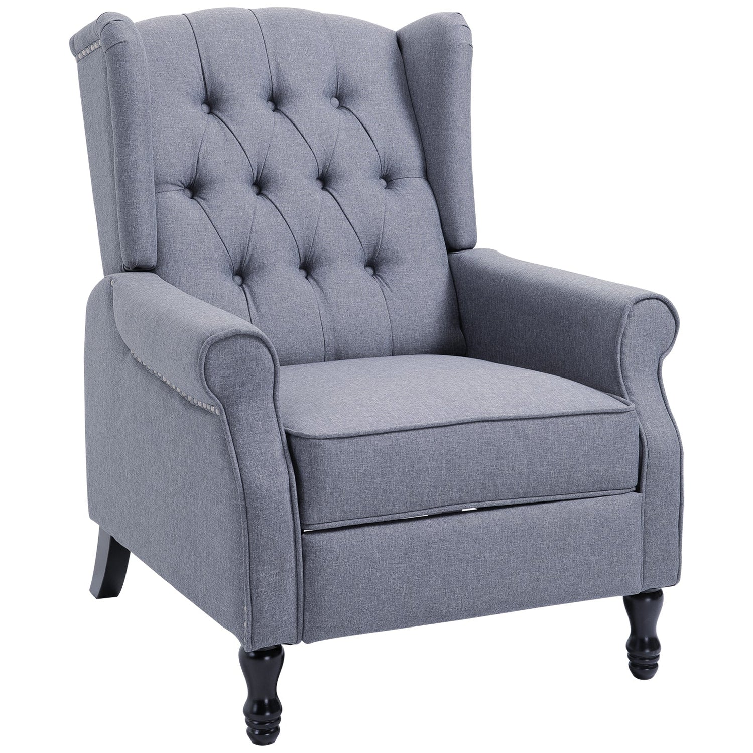 Recliner Armchair for Living Room, Reclining Chair, Wingback Chair with Button Tufted Back and Footrest, Light Grey-0