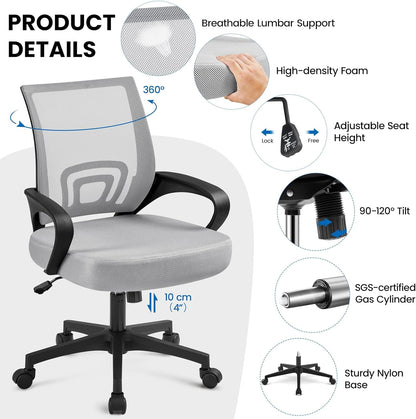 Two Pack Ergonomic Mesh Office Chairs With Lumbar Support And Adjustable Height Swivel Rolling Task Chairs Grey-3