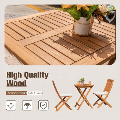 Acacia Wood Outdoor Folding Patio Bistro Set 3 Piece Table And Chairs-1