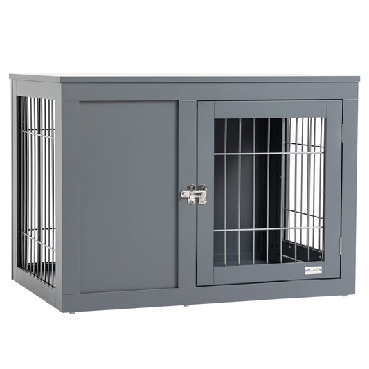 Furniture Style Dog Crate, End Table Pet Cage Kennel, Indoor Decorative Puppy House, with Double Doors, Locks, for Small & Medium Dogs, Grey-0