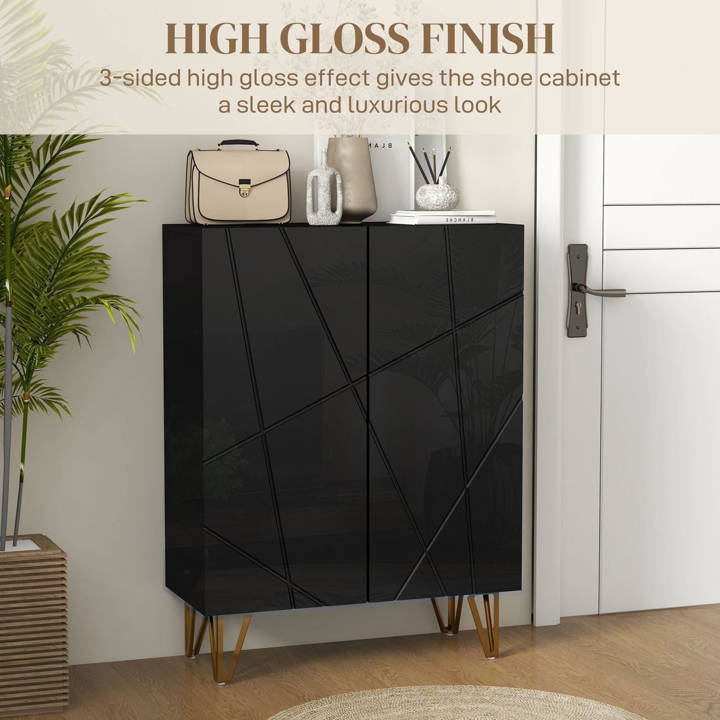Narrow Shoe Storage Cabinet with Soft-Close Hinges and Adjustable Shelves for 15-20 Pairs of Shoes, Black | HOMCOM-4
