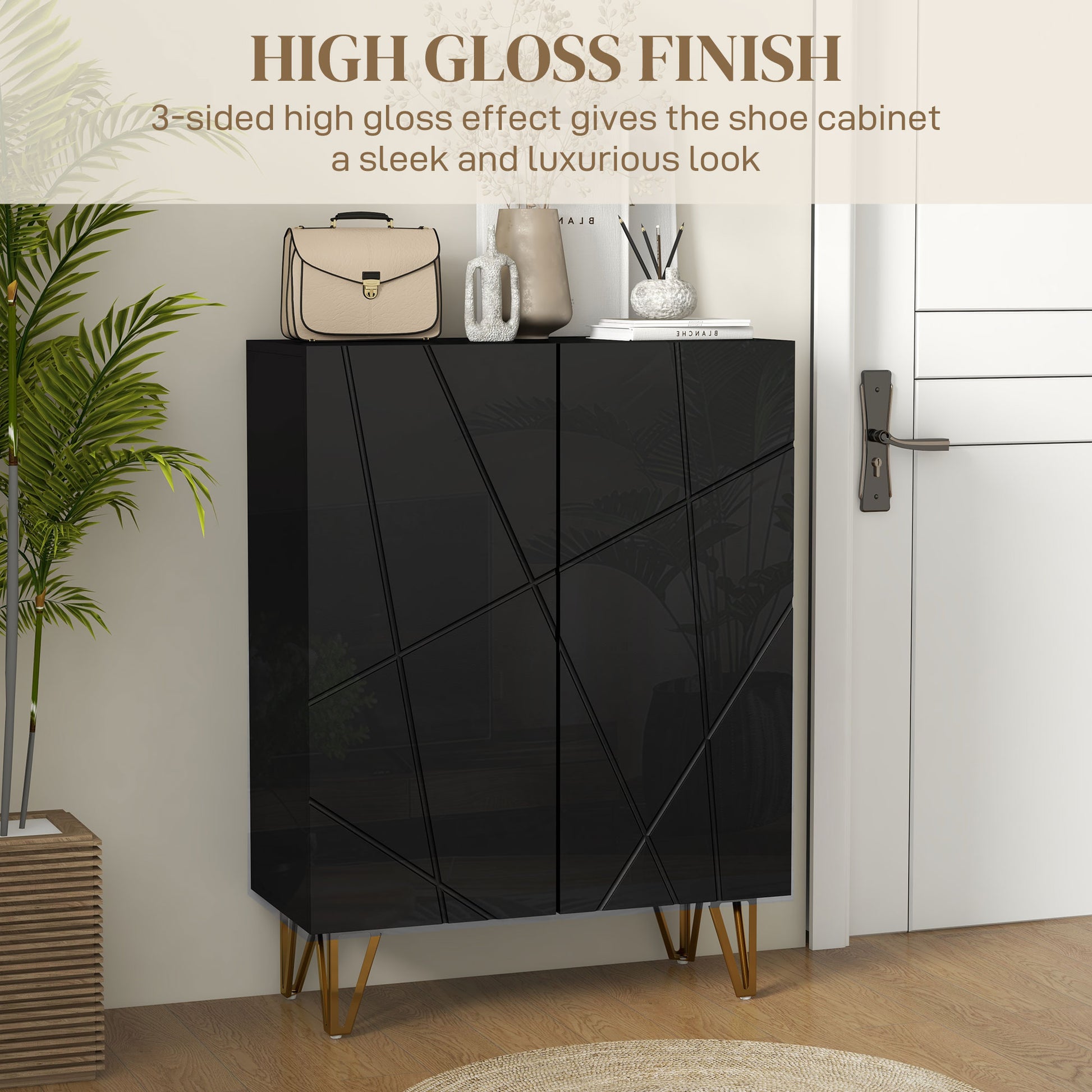 Narrow Shoe Storage Cabinet with Soft-Close Hinges and Adjustable Shelves for 15-20 Pairs of Shoes, Black | HOMCOM-4