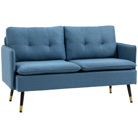 2 Seater Sofas for Living Room, Fabric Couch, Button Tufted Love Seat with Cushions, Dark Blue-0