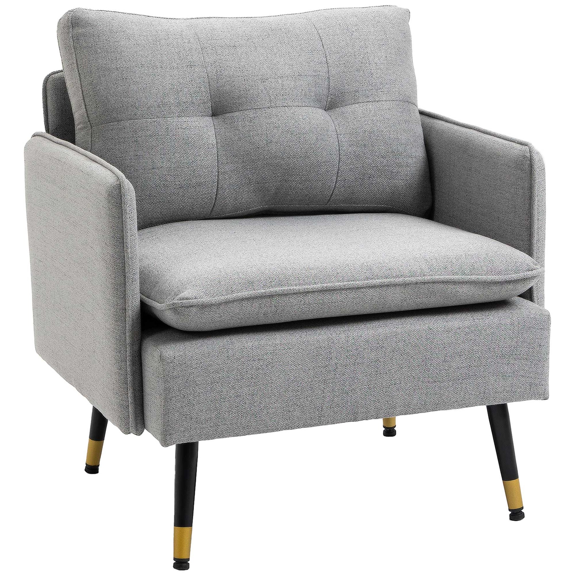 Modern Upholstered Accent Chair with Button Tufting - Grey-0