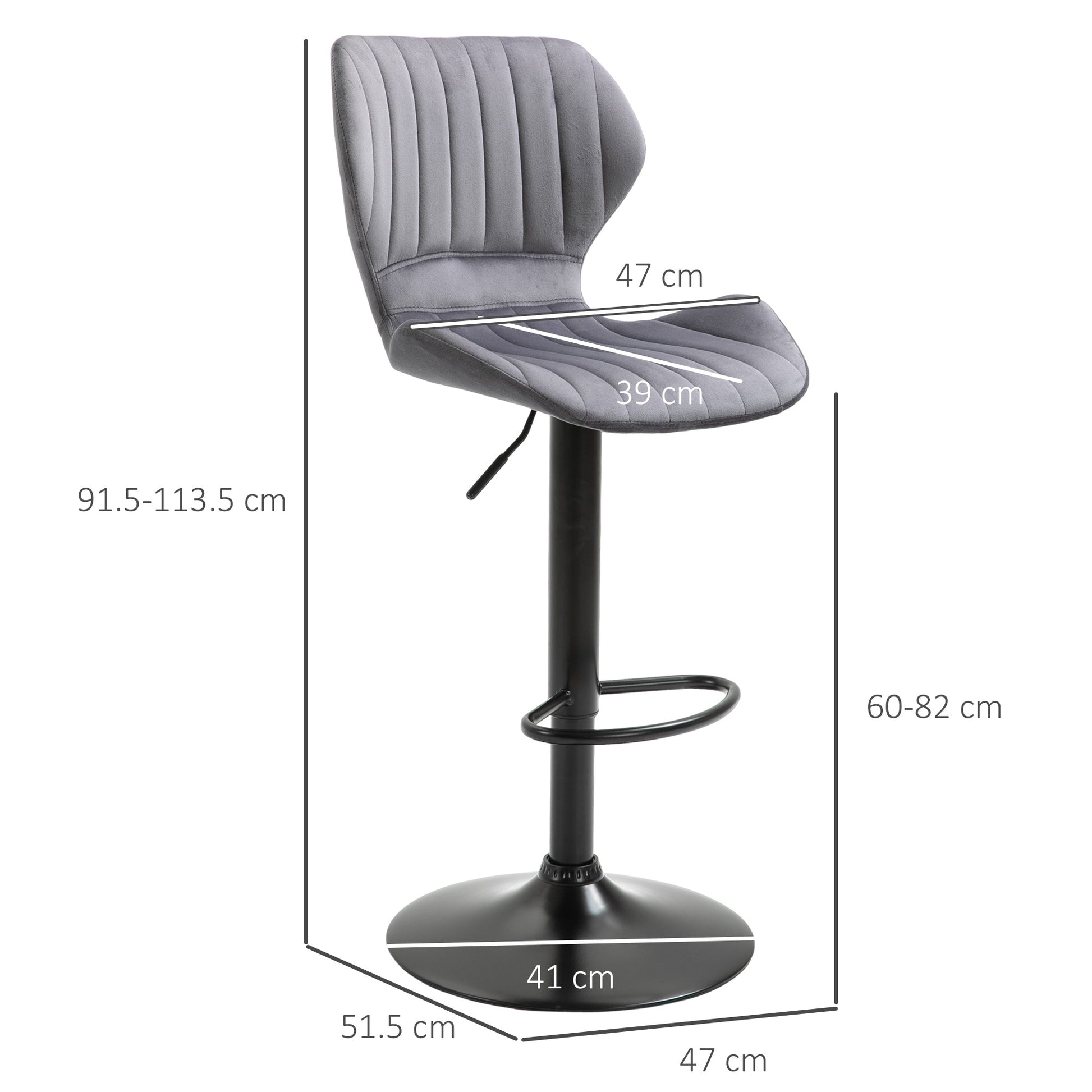 Bar Stool Set of 2 Velvet-Touch Fabric Adjustable Height Swivel Counter Chairs with Footrest, Grey-2