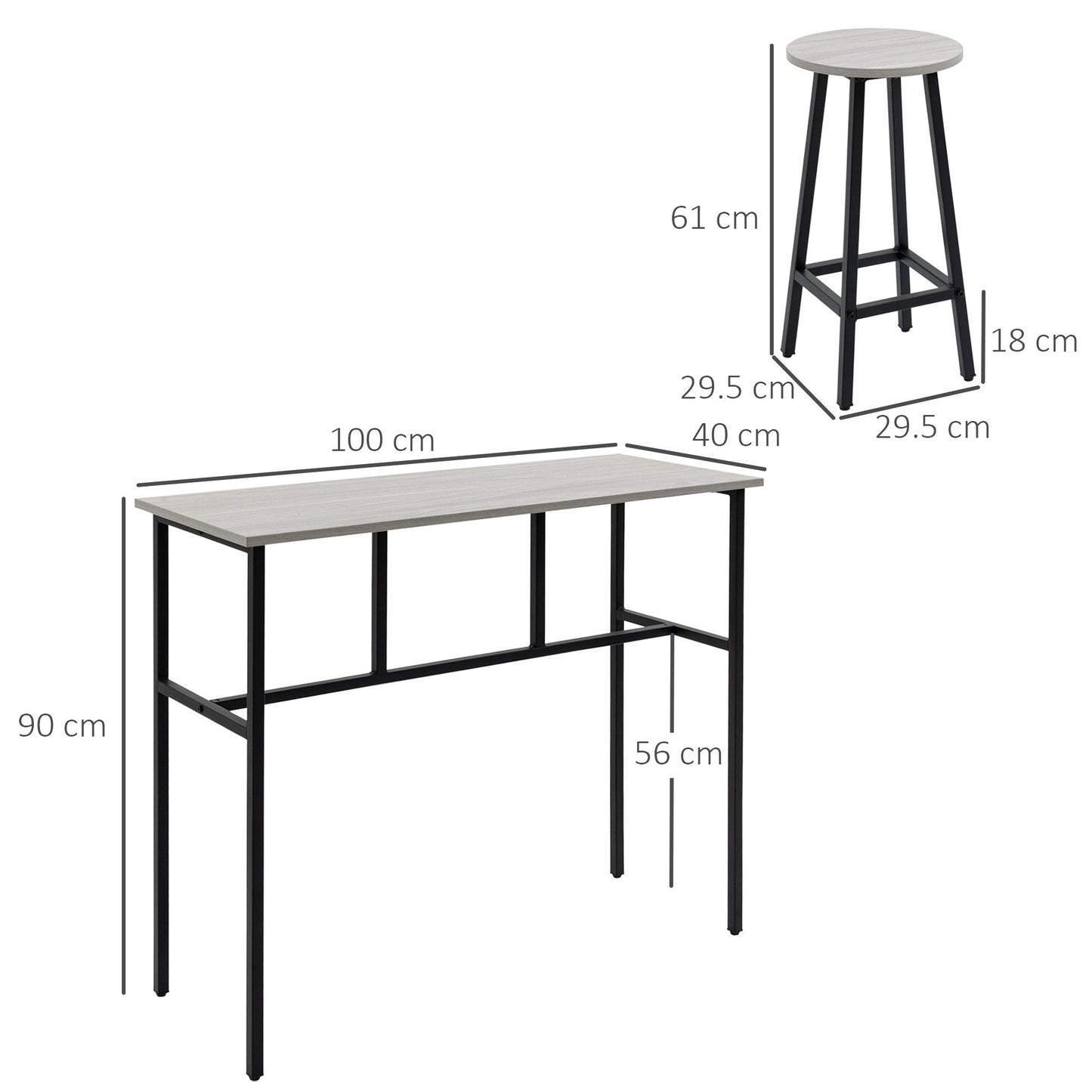 6-Piece Bar Table Set, 2 Breakfast Tables with 4 Stools, Counter Height Dining Tables & Chairs for Kitchen, Living Room, Grey-2