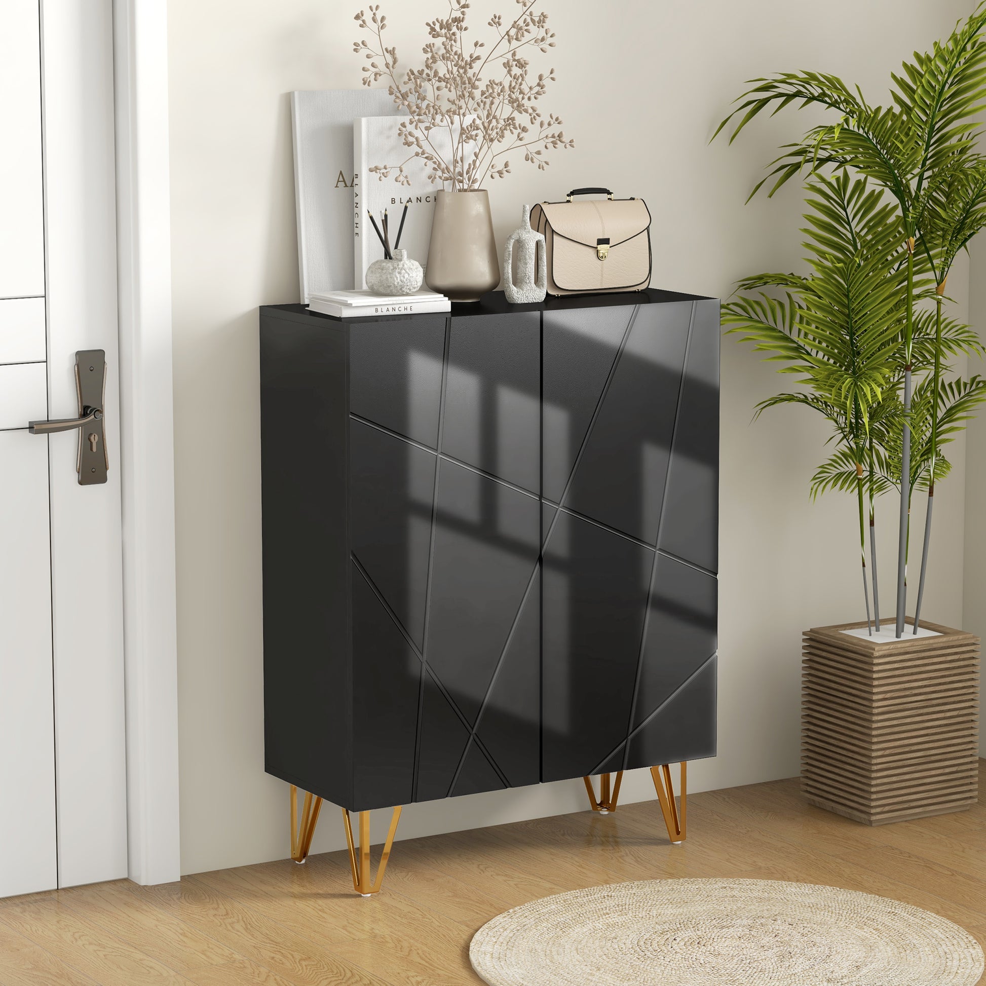 Narrow Shoe Storage Cabinet with Soft-Close Hinges and Adjustable Shelves for 15-20 Pairs of Shoes, Black | HOMCOM-8