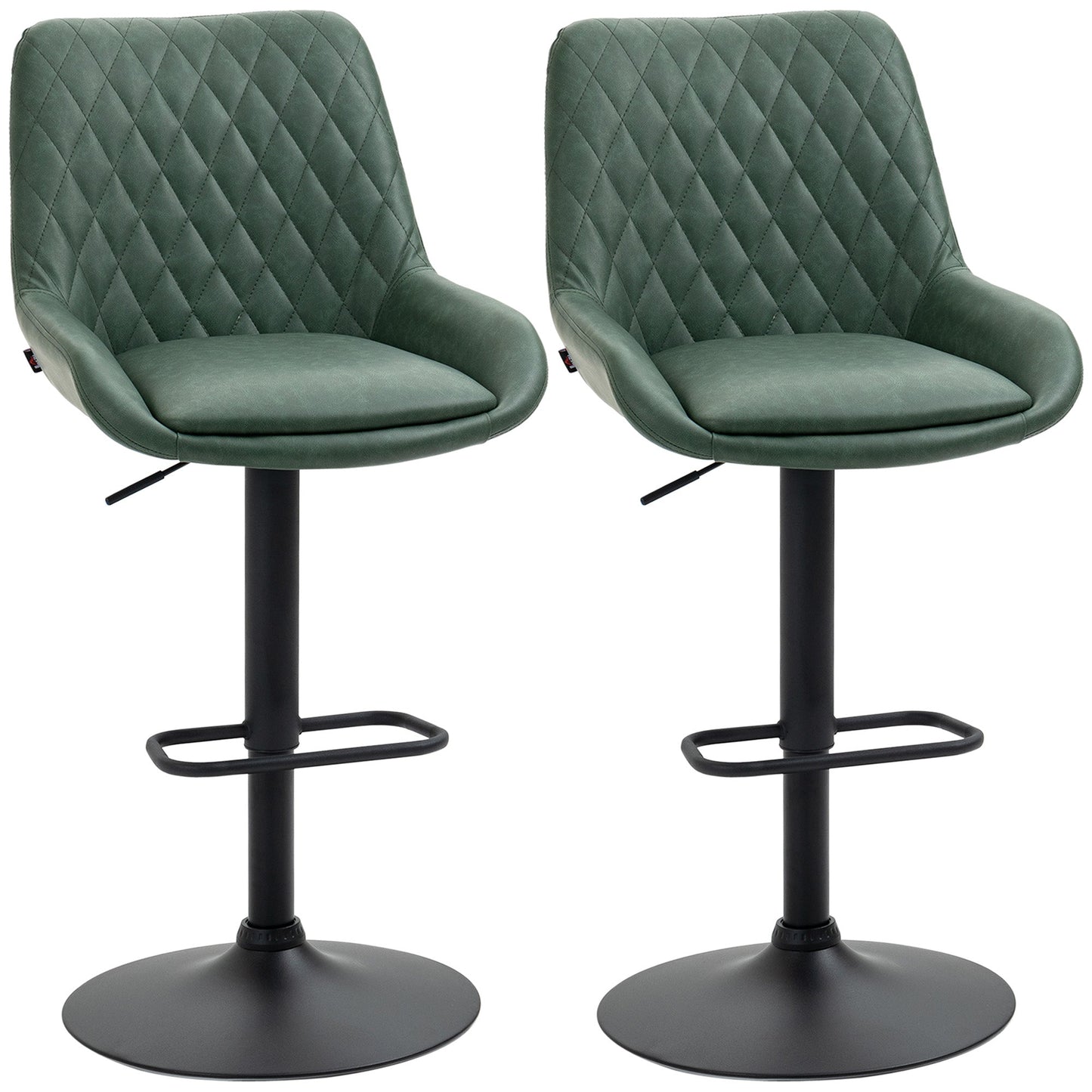Adjustable Retro Bar Stools Set of 2 with Swivel Seat - Green-0