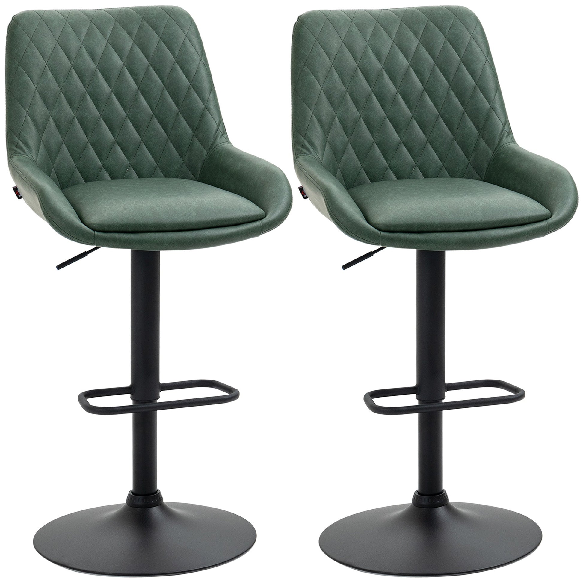 Adjustable Retro Bar Stools Set of 2 with Swivel Seat - Green-0