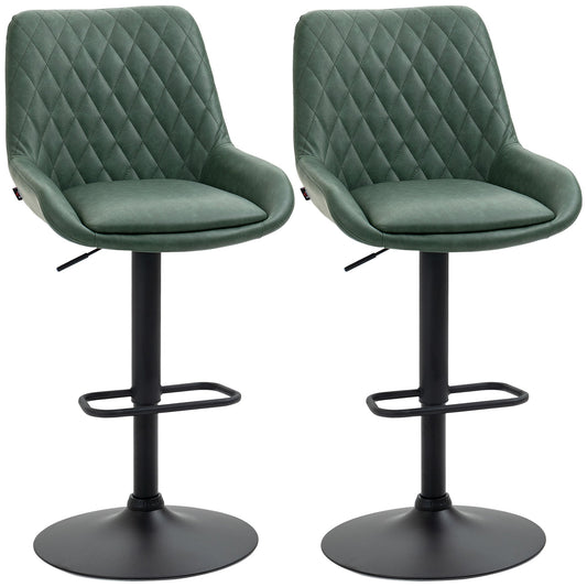 Adjustable Retro Bar Stools Set of 2 with Swivel Seat - Green-0