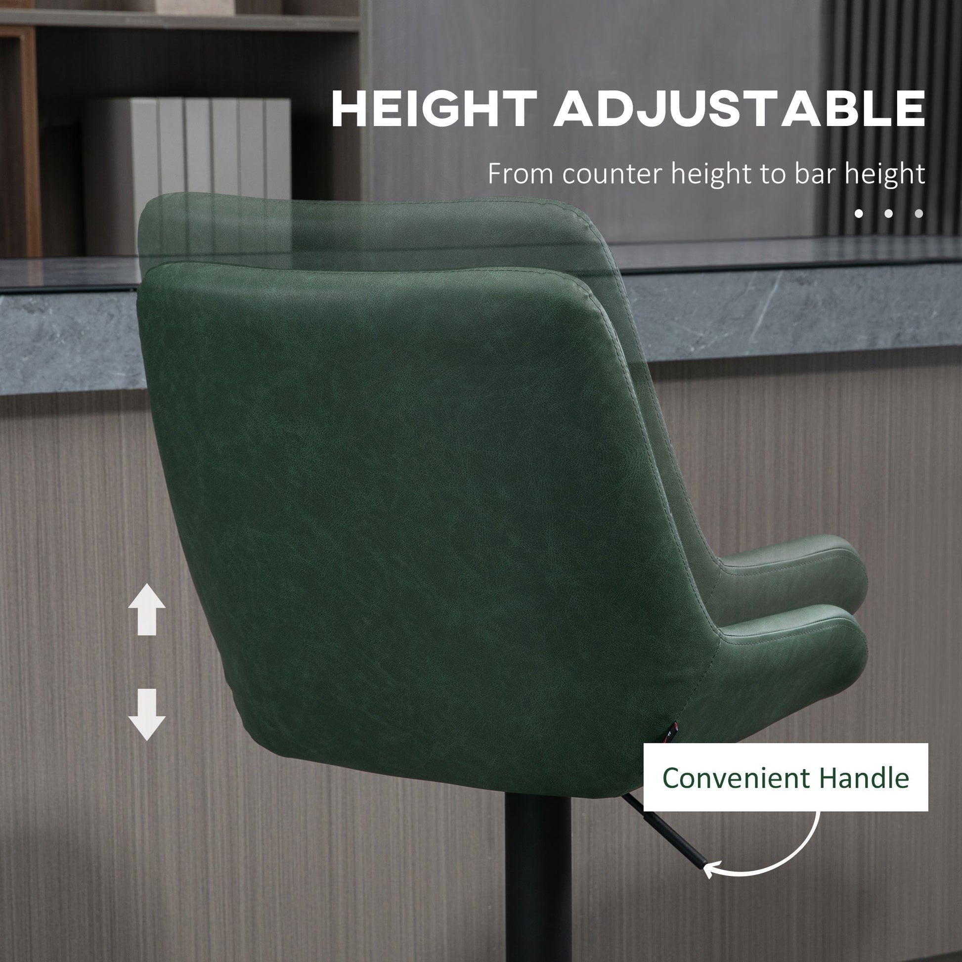 Adjustable Retro Bar Stools Set of 2 with Swivel Seat - Green-4