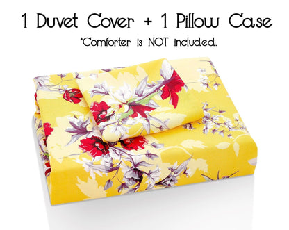 DaDa Bedding Sunshine Yellow Hummingbirds Floral Duvet Cover Set w/ Pillow Cases (JHW-925)-5