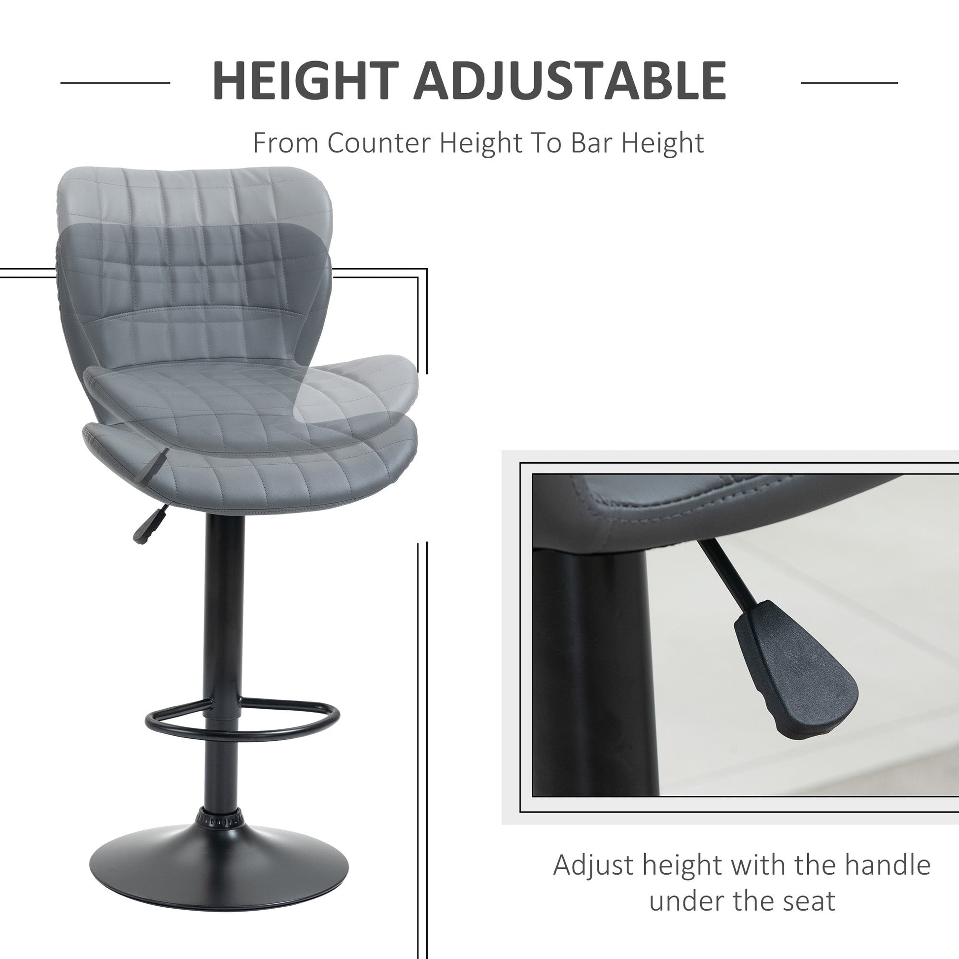 Adjustable Height Swivel Bar Stools Set of 2 - Grey-3