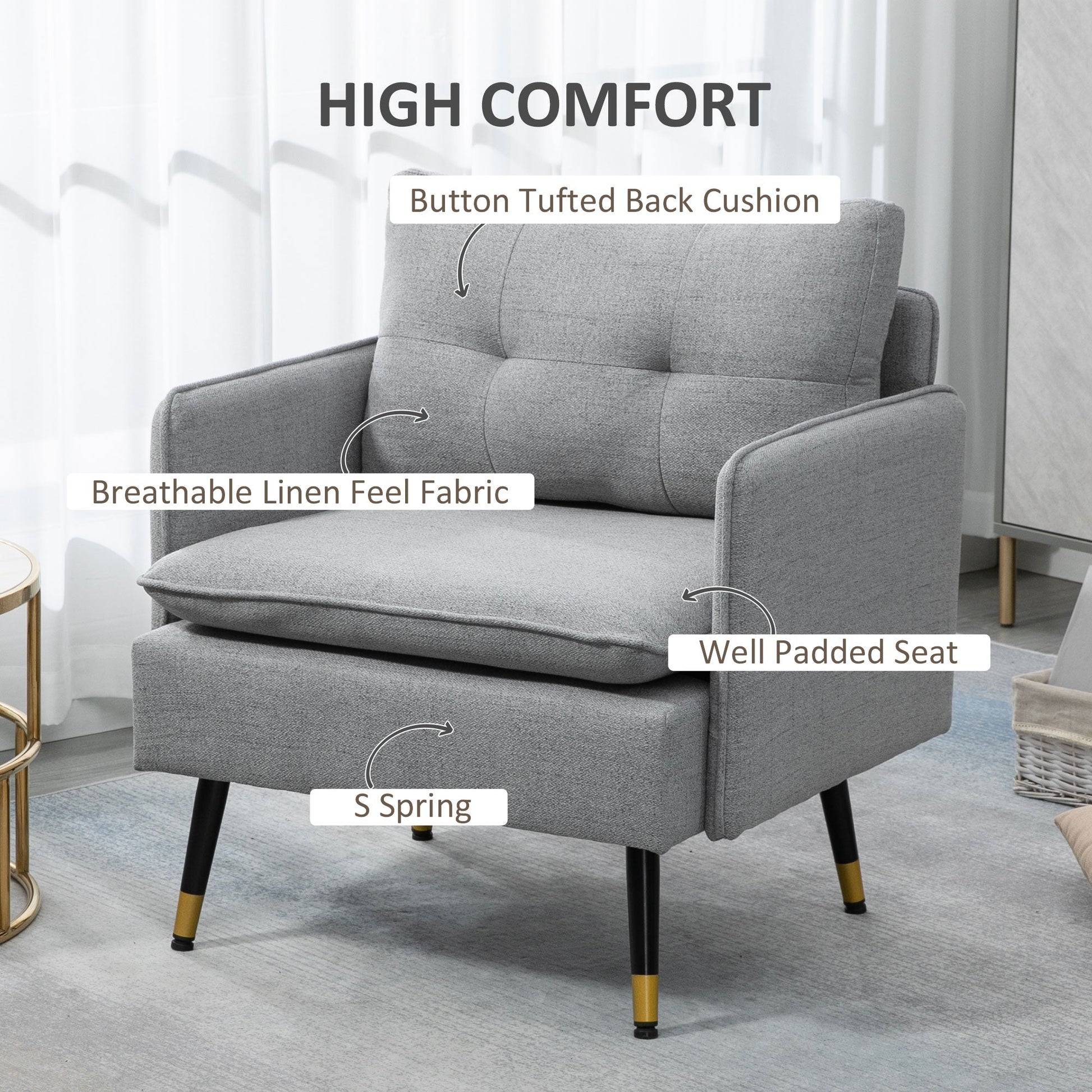 Modern Upholstered Accent Chair with Button Tufting - Grey-3