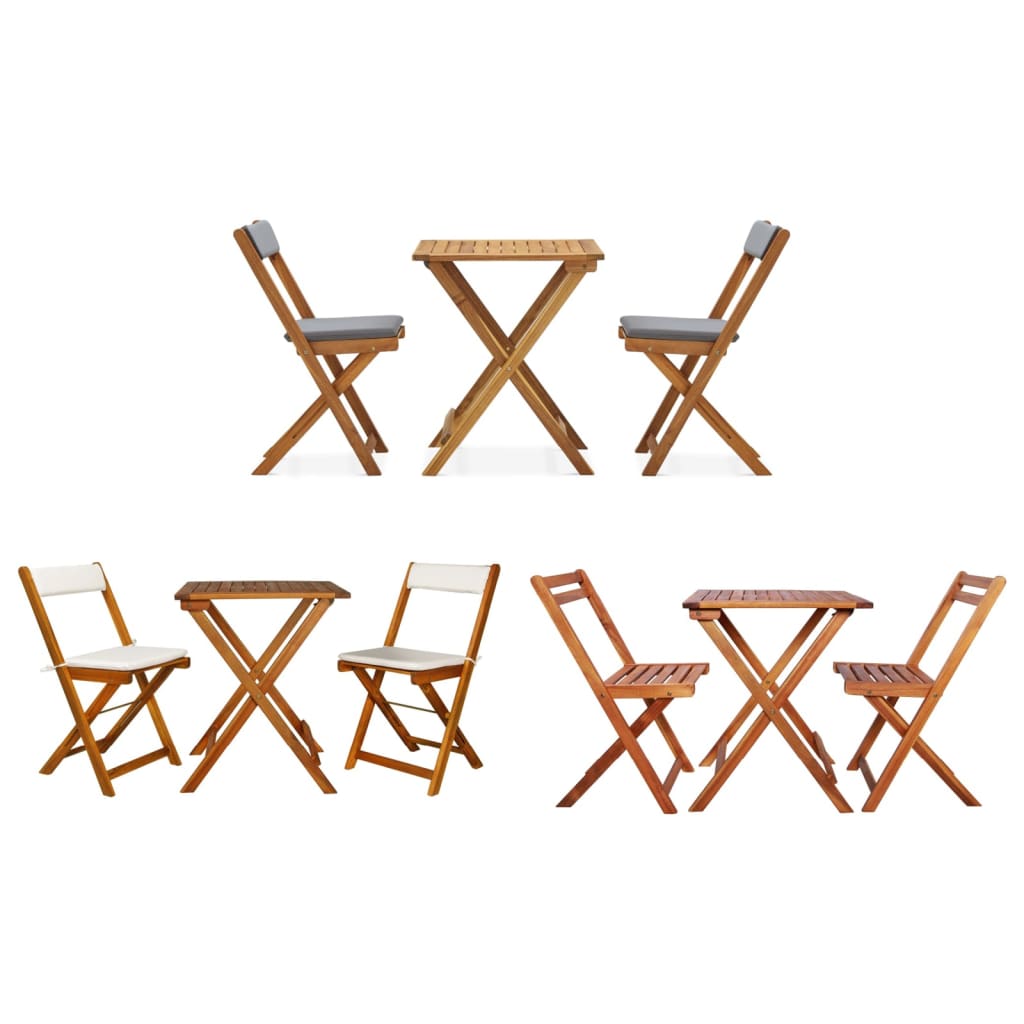 vidaXL Patio Bistro Set 3 Piece Folding Table and Chairs Solid Acacia Wood-3