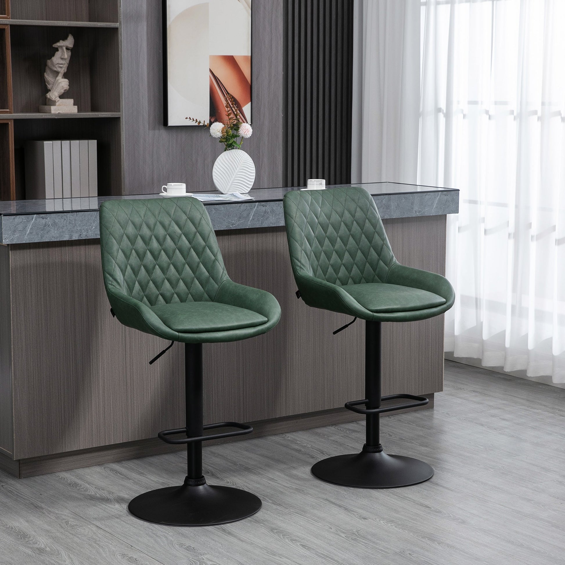 Adjustable Retro Bar Stools Set of 2 with Swivel Seat - Green-1