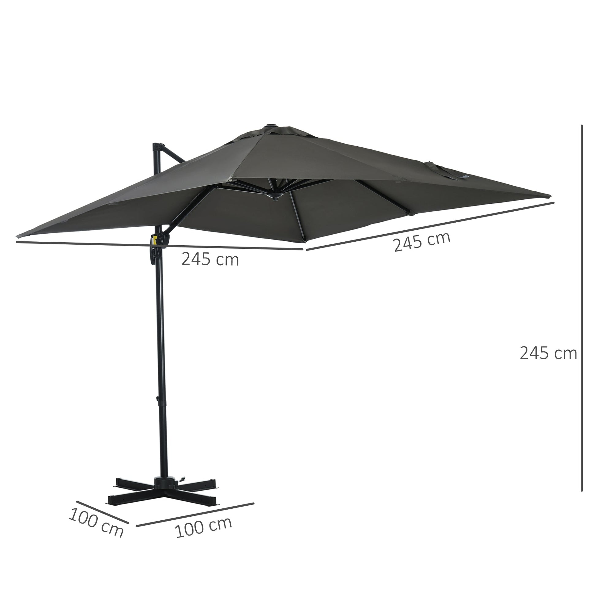 2.5 x 2.5m Cantilever Patio Parasol with Crank Handle and Cross Base - Grey-2